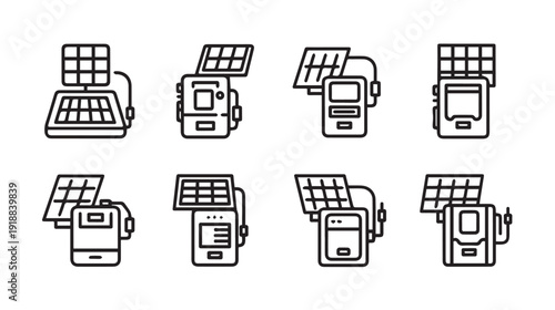 Solar Power Bank Icons Set Portable Charger Gadgets Energy Technology