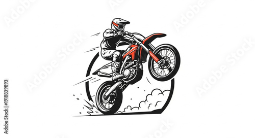 Motorcycle Rider Performing Wheelie Jump.