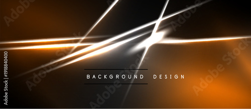 Abstract design features bright lines over dark background. Orange glow creates dynamic visual effect. Minimalist style, modern aesthetic.