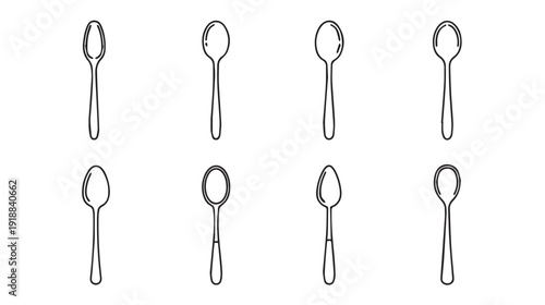 Various Spoon Designs and Sizes Outline Collection Kitchen Utensils Icon Set Minimalist