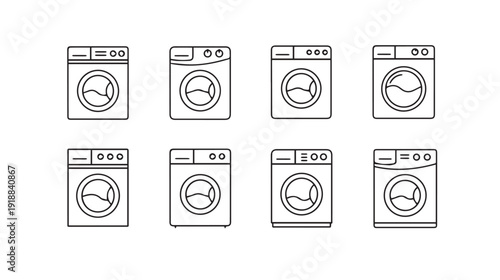 Washing Machine Icons Set Front Load Laundry Appliances Collection Clean Home Technology