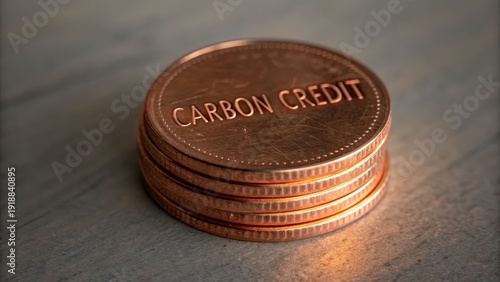Stacked Coins Representing Carbon Credit Concept on Wooden Surface