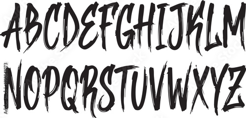 Alphabet set with uppercase letters A to Z in a bold, brush stroke, hand-drawn style on transparent background