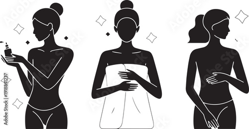 Self Care Routine Silhouette Set for Personal Wellness & Healthy Lifestyle Habit Vector Illustration