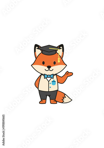 Cartoon fox in academic attire presenting