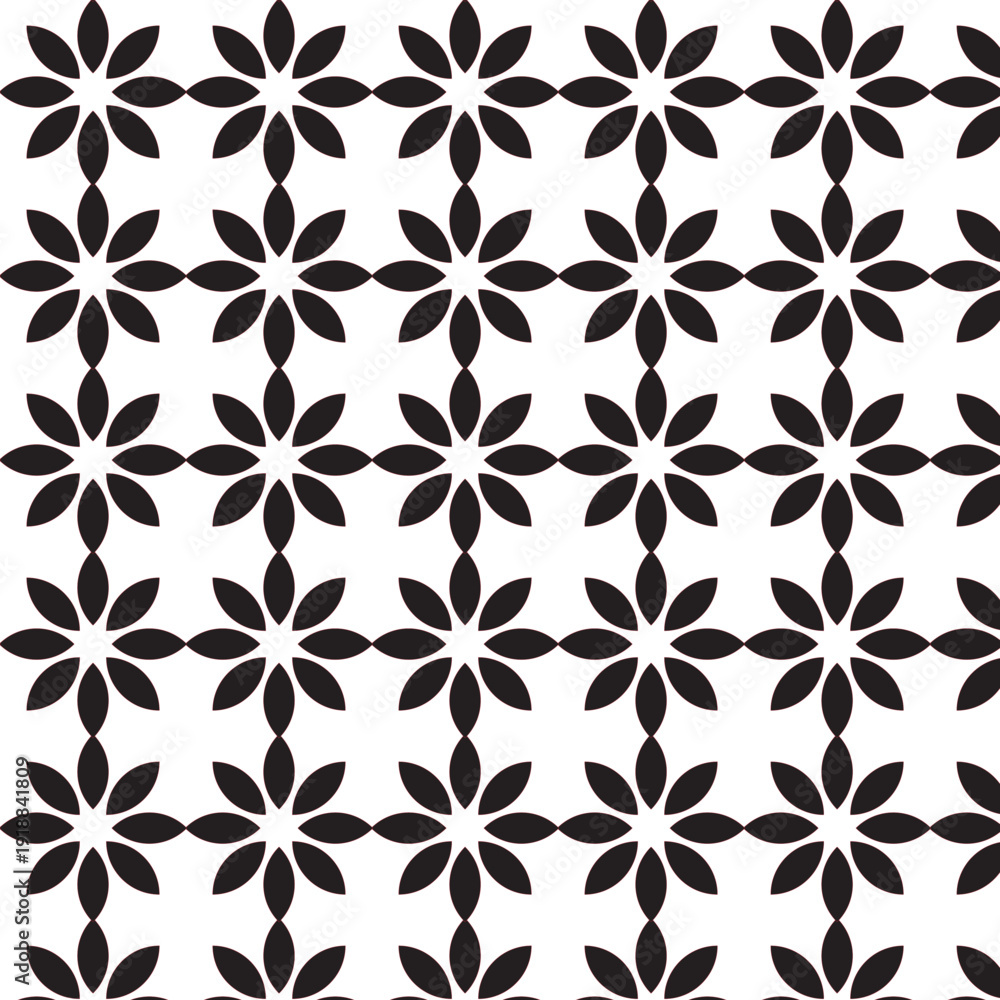 Fototapeta premium Seamless Black Floral Geometric Pattern on White Background