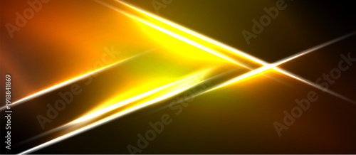 Abstract design features bright yellow, orange lines crossing dark background. Dynamic composition evokes energy, speed, light effects.