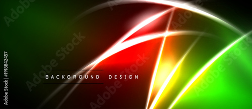 Bright neon lines create abstract design. Vivid colors blend, forming dynamic composition. Dark background emphasizes glowing elements.