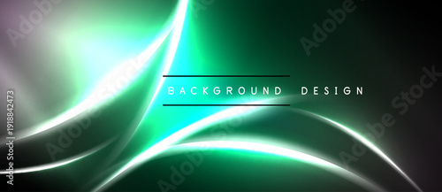 Abstract green lines, glowing effect, dark background. Modern design element for digital projects, presentations. Smooth curves create dynamic visual.