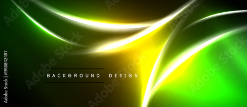 Abstract neon lines create vibrant flow. Yellow, green hues blend into dark background. Modern design element for digital projects.