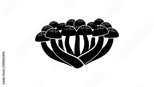 brown beech mushroom, black isolated silhouette