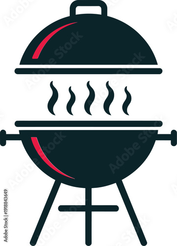 Barbecue Grill Icon with Steam Rising Simple Vector Illustration for Outdoor Cooking and Food Themes