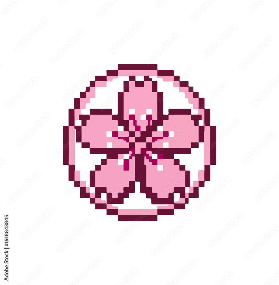 Fototapeta premium Pixelated cherry blossom icon on black background