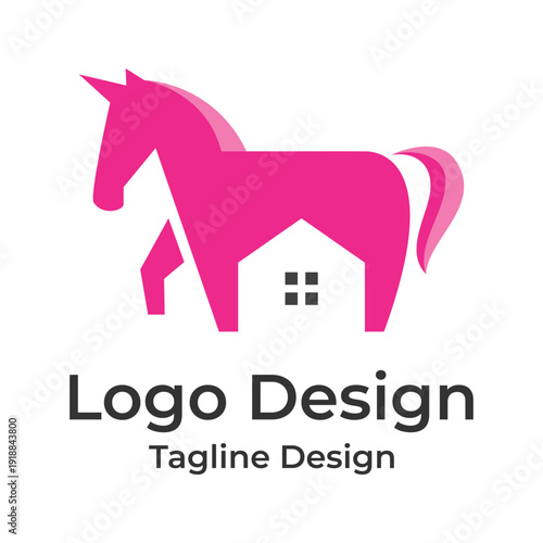 Creative Logo Design Concept Featuring a Unicorn and House Symbol in Modern Illustration Style