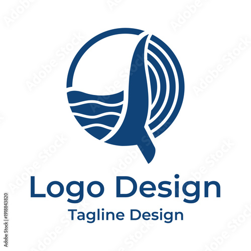 Creative Logo Design Concept Featuring a Stylized Whale Tail in a Circular Frame