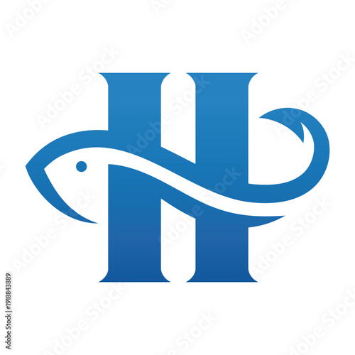 Creative Logo Design Featuring a Stylized Fish Integrated with a Large Letter H