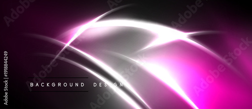 Abstract neon lines create dynamic pink, purple glow. Dark background emphasizes bright curves, modern design element.