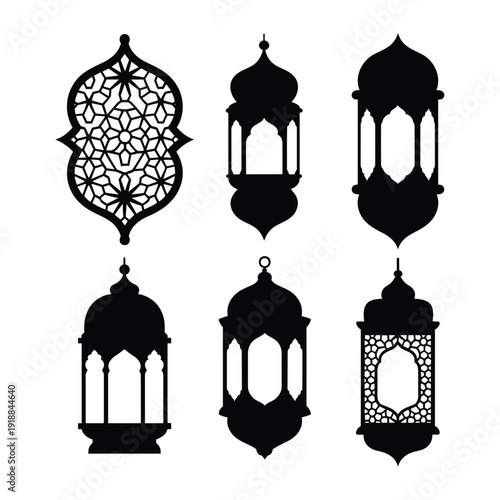 Six distinct lantern designs showcasing intricate patterns and shapes. isolated on white background, Vector