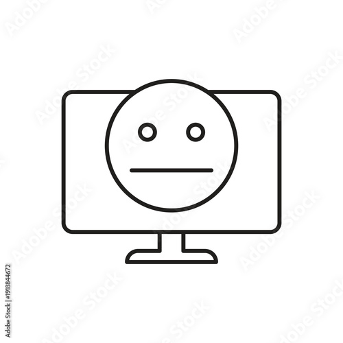 Computer monitor with neutral face emoji icon
