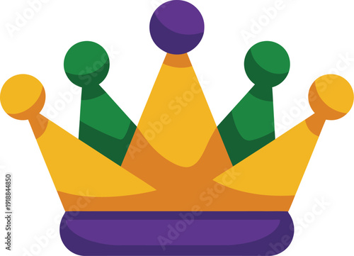 Mardi Gras Crown with Purple Green and Gold Jewels Vector Illustration