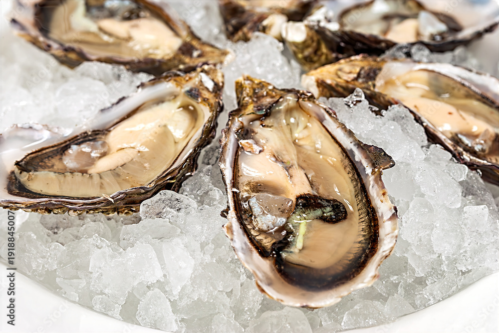 custom made wallpaper toronto digitalFresh oysters are placed on a bed of ice. The setting is a seafood restaurant where people enjoy meals. The oysters appear ready to be served to diners.