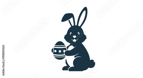 Vector illustration of a bunny holding an Easter egg isolated on transparent background