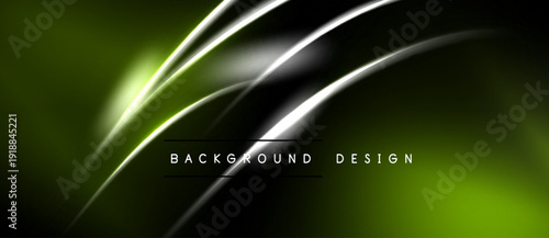 Abstract green background features dynamic white lines. Modern design evokes energy, movement, sophistication. Minimalist aesthetic suits various applications.