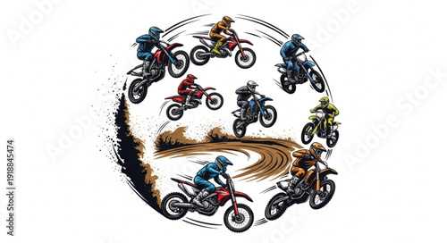 Motorcycles Racing on Dirt Track.