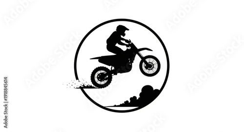 Motorcyclist Jumping Dirt Bike Silhouette.