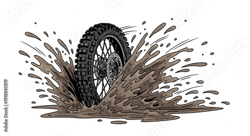 Motorcycle Tire Splashing in Mud.