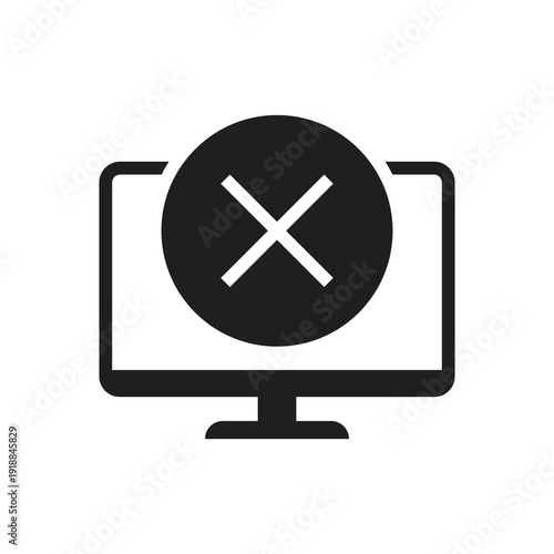 Desktop monitor with cancel cross glyph icon