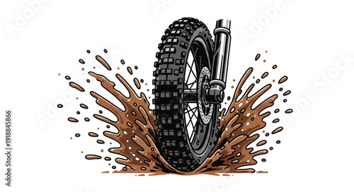 Motorcycle Tire Splashing Mud Illustration.