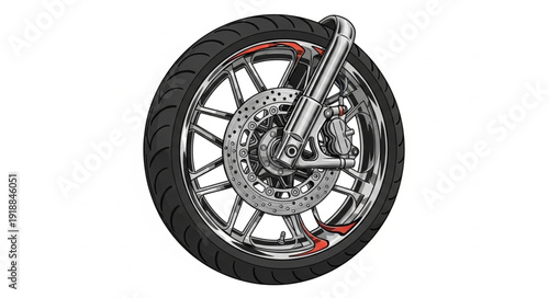 Motorcycle Wheel with Chrome Spokes.
