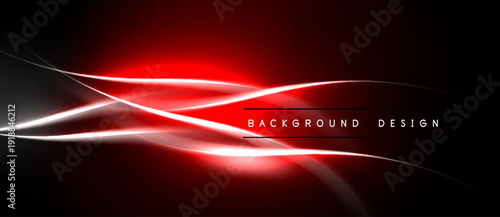Abstract red lines over black background. Bright glow creates dynamic visual effect. Modern design element for presentations.
