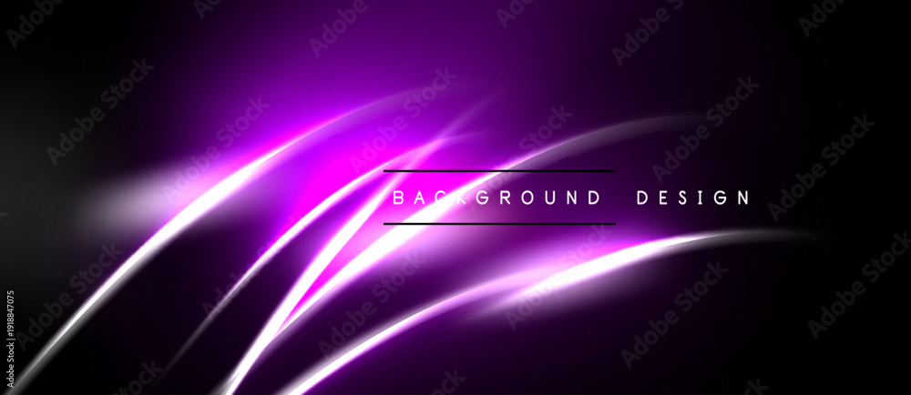 Obraz premium Dark backdrop features vibrant purple streaks. Lines create dynamic, modern visual effect. Text reads background design.