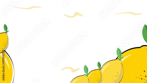 Bright yellow lemons with green leaves on a white background, a citrus fruit pattern for summer freshness