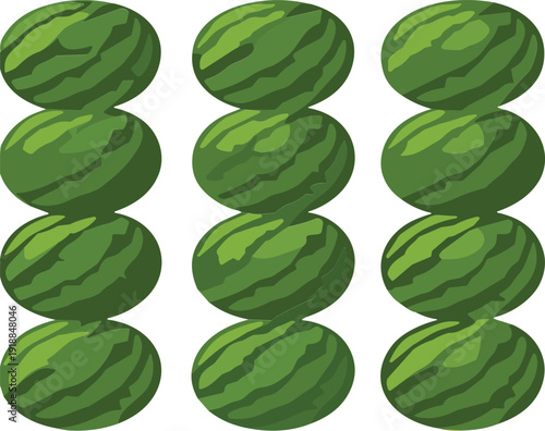 Watermelon fruit collection with whole fresh green striped summer food vector illustration isolated design set