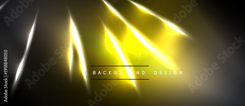 Abstract yellow light beams radiate from center. Dark background creates dramatic visual effect. Modern design element.