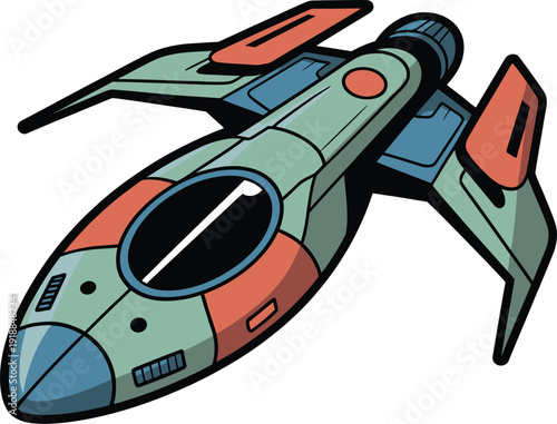 Retro Spaceship Flying Sci-Fi Exploration Vintage Spacecraft Futuristic Travel Cosmic Adventure