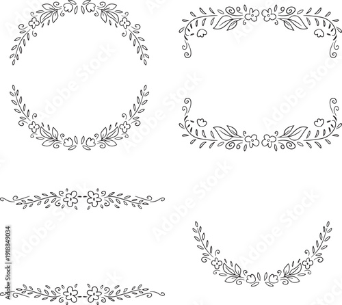 Wavy whimsical frames. Hand drawn romantic border with whimsical doodle lines. Cute vector line art for wedding invitations and social media.