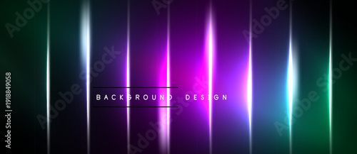 Abstract vertical neon lights. Dark background creates vibrant glowing lines, modern design element. Simple, bold aesthetic.