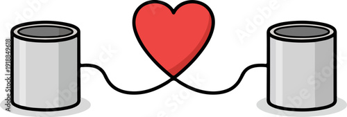 Tin Can Telephone with Heart Shaped String Empathetic Listening Concept