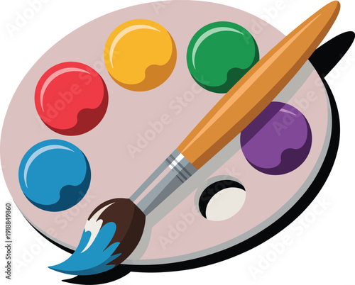 Art Palette with Paintbrush and Colorful Paint Splatters Vector Illustration for Creative Design
