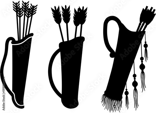 Quivers with Arrows Silhouette Vector Set