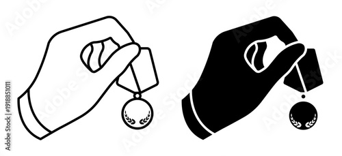 Linear icon. Awarding of the medal or order for military merit. Simple vector isolated on white background