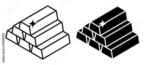 Linear isometric icon. Stacks of precious gold bars. Simple vector isolated on white background