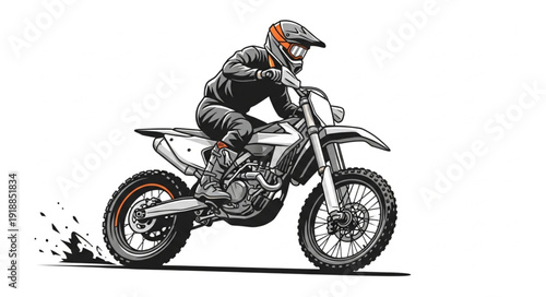 Motorcyclist Riding Dirt Bike Illustration.