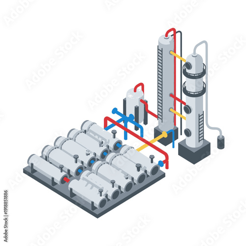 Industrial Equipment with Pipes and Valves.