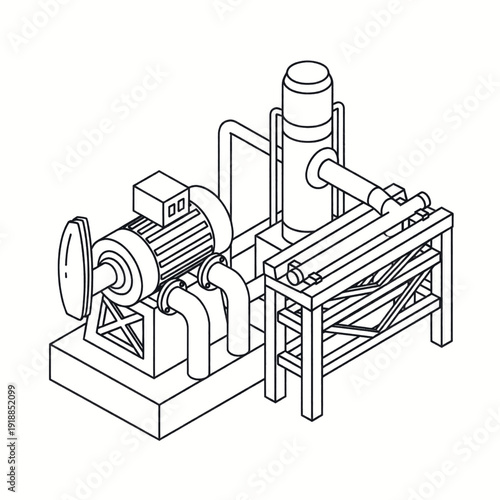 Industrial Pump System with Motor and Piping.