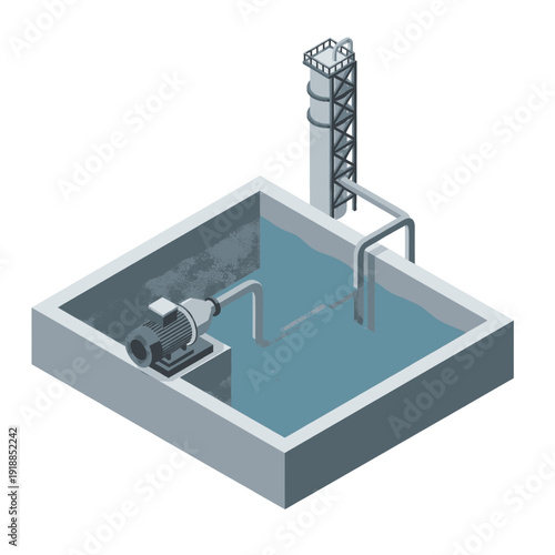 Water Treatment Plant with Pump and Tower.